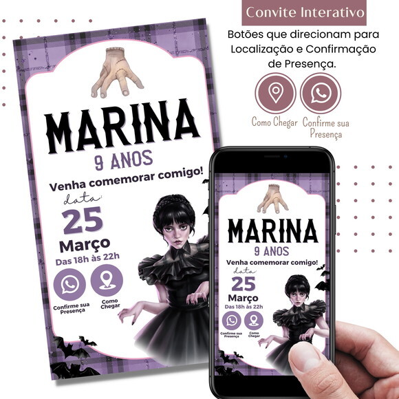 Convite Wandinha Familia Addams Digital Interativo Virtual