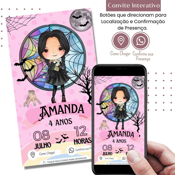 Convite Wandinha Familia Addams Digital Interativo Virtual