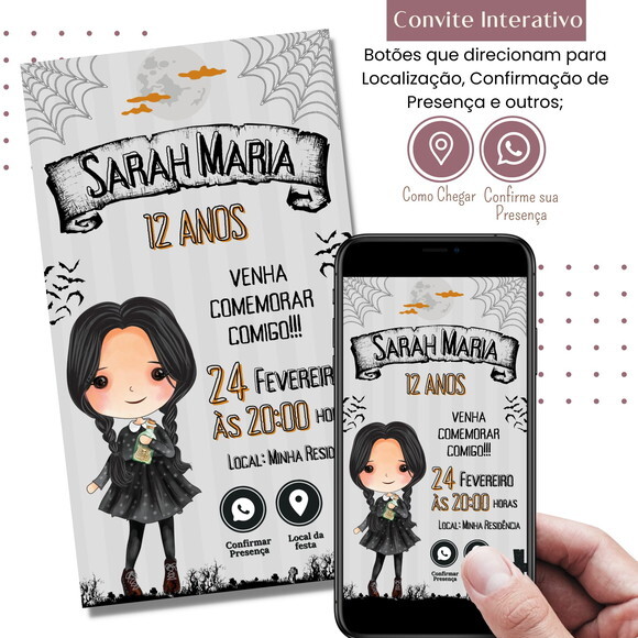 Convite Wandinha Familia Addams Digital Interativo Virtual