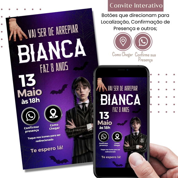 Convite Wandinha Familia Addams Digital Interativo Virtual