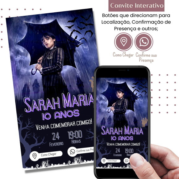 Convite Wandinha Familia Addams Digital Interativo Virtual