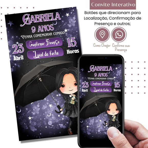 Convite Wandinha Familia Addams Digital Interativo Virtual