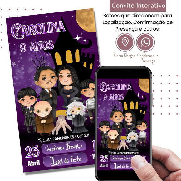 Convite Wandinha Familia Addams Digital Interativo Virtual