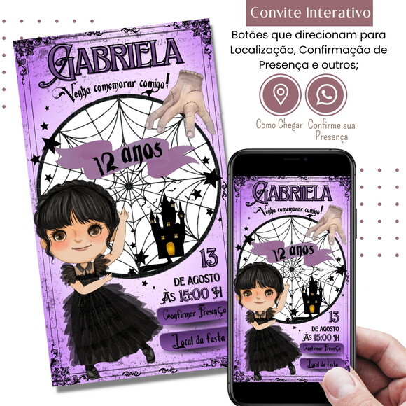 Convite Wandinha Familia Addams Digital Interativo Virtual