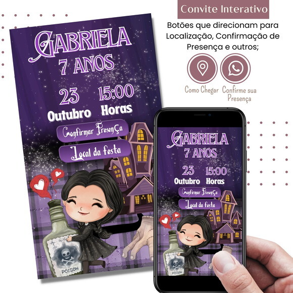 Convite Wandinha Familia Addams Digital Interativo Virtual