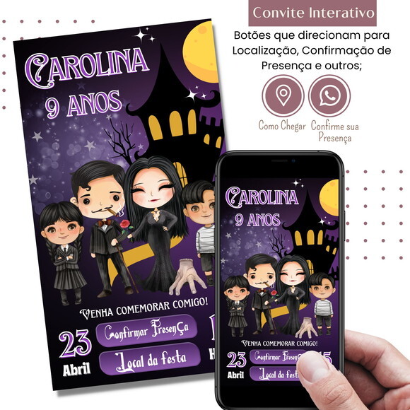 Convite Wandinha Familia Addams Digital Interativo Virtual
