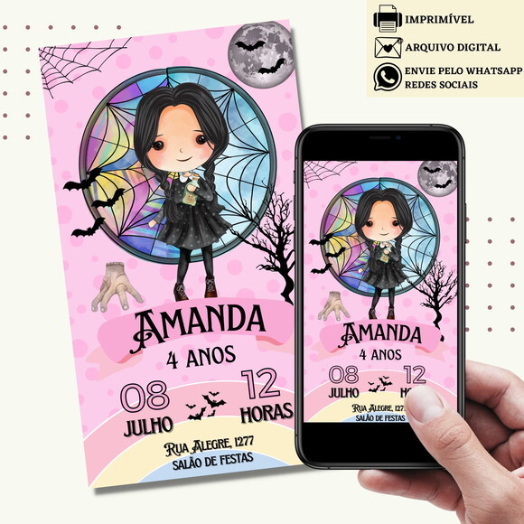 Convite Wandinha Familia Addams Digital Virtual