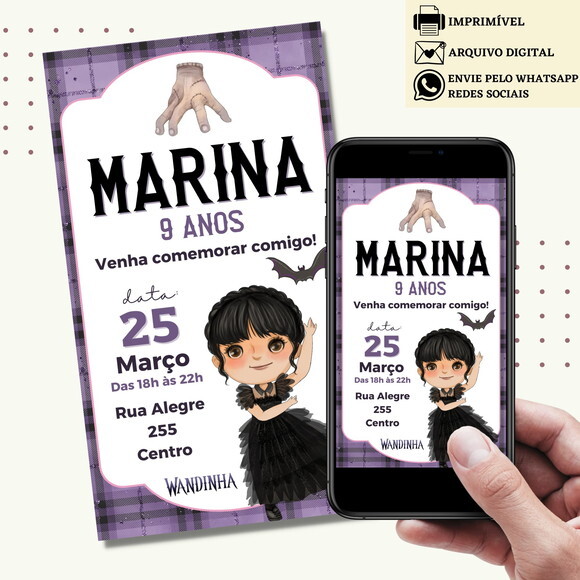 Convite Wandinha Familia Addams Digital Virtual