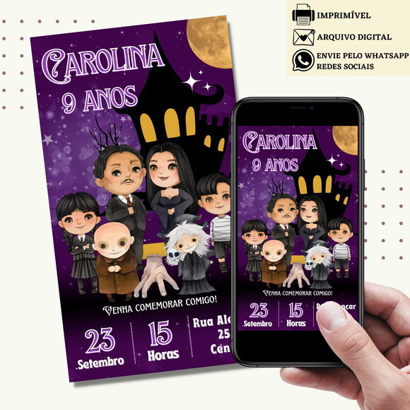 Convite Wandinha Familia Addams Digital Virtual