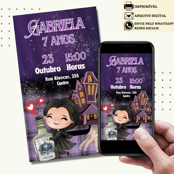 Convite Wandinha Familia Addams Digital Virtual