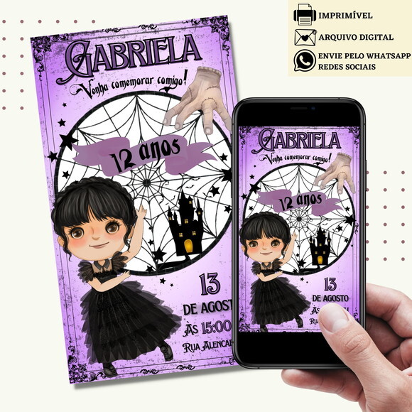 Convite Wandinha Familia Addams Digital Virtual