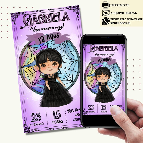 Convite Wandinha Familia Addams Digital Virtual