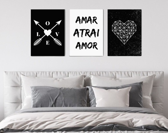Kit Trio 3 Placas Decorativas Amar Atrai Amor Love 30x42