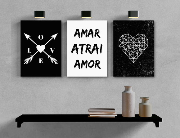 Kit Trio 3 Placas Decorativas Amar Atrai Amor Love 21x30