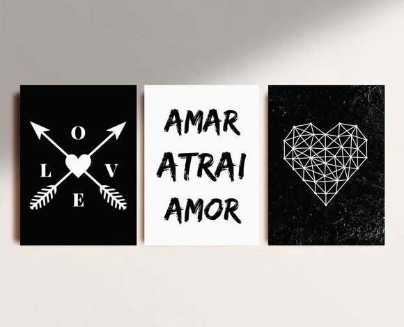 Kit Trio 3 Placas Decorativas Amar Atrai Amor Love 30x42