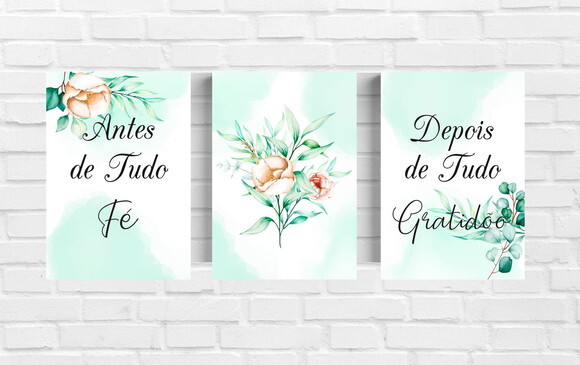 Kit Trio 3 Placas Decorativas Antes De Tudo Fé 21x30 A4
