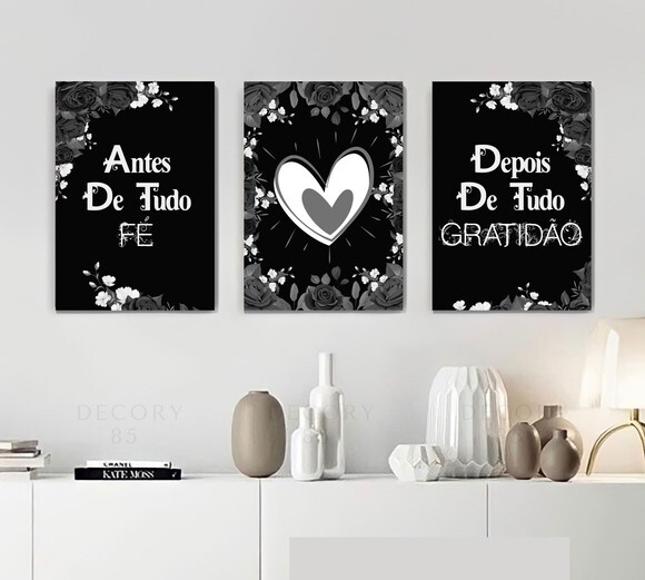 Kit Trio 3 Placas Decorativas Antes De Tudo Fé 30x42 A3
