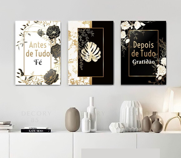 Kit Trio 3 Placas Decorativas Antes De Tudo Fé 42x60 A2