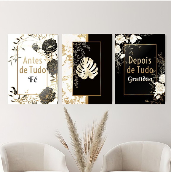 Kit Trio 3 Placas Decorativas Antes De Tudo Fé 42x60 A2