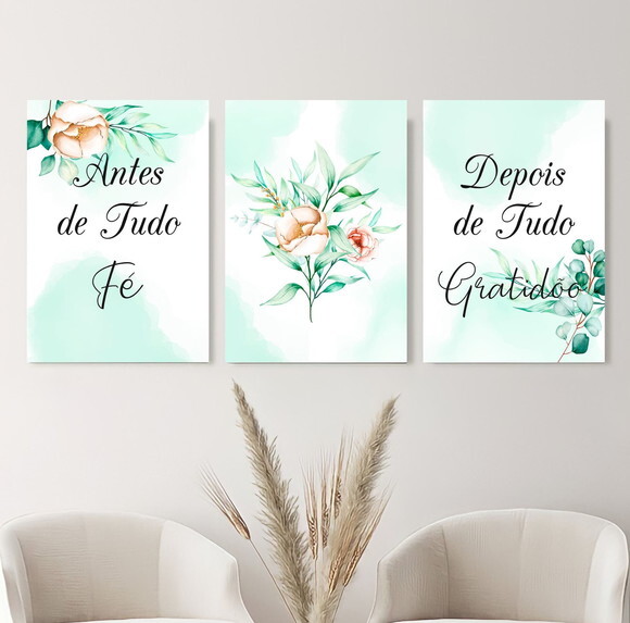 Kit Trio 3 Placas Decorativas Antes De Tudo Fé 42x60 A2