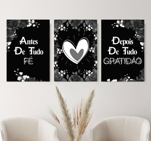 Kit Trio 3 Placas Decorativas Antes De Tudo Fé 42x60 A2