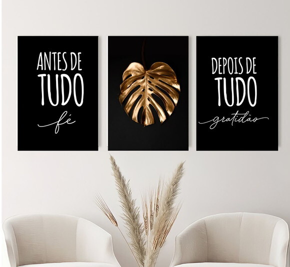 Kit Trio 3 Placas Decorativas Antes De Tudo Fé 42x60 A2