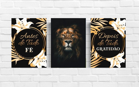 Kit Trio 3 Placas Decorativas Antes De Tudo Fé Leão 21x30 A4