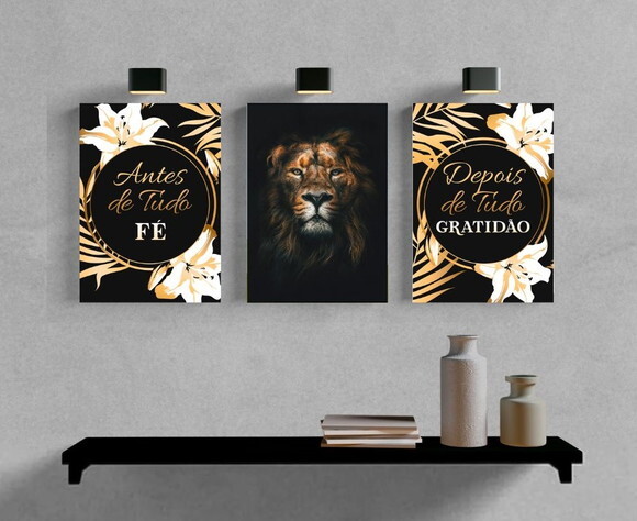 Kit Trio 3 Placas Decorativas Antes De Tudo Fé Leão 21x30 A4