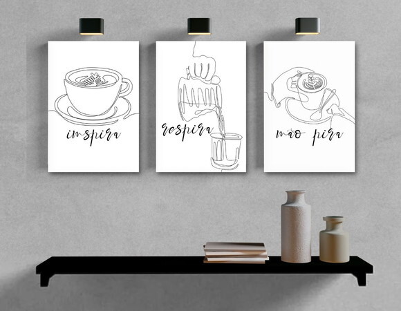 Kit Trio 3 Placas Decorativas Café Inspira Respira 21x30 A4