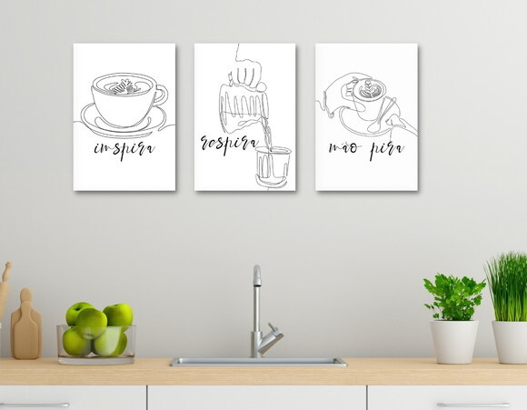 Kit Trio 3 Placas Decorativas Café Inspira Respira 30x42 A3