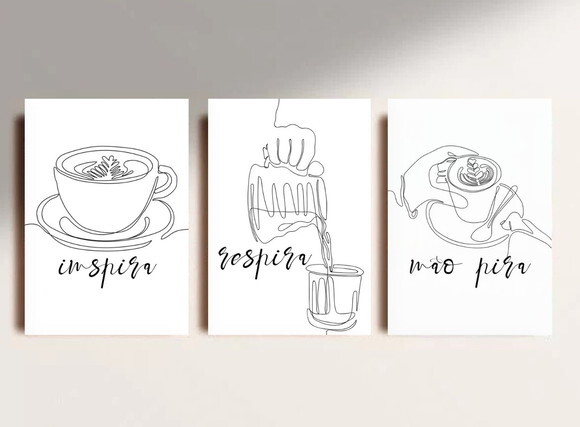 Kit Trio 3 Placas Decorativas Café Inspira Respira 30x42 A3