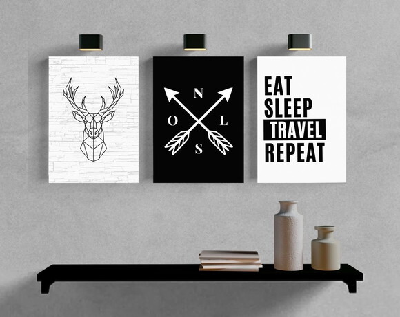 Kit Trio 3 Placas Decorativas Eat Sleep Travel Repeat 21x30