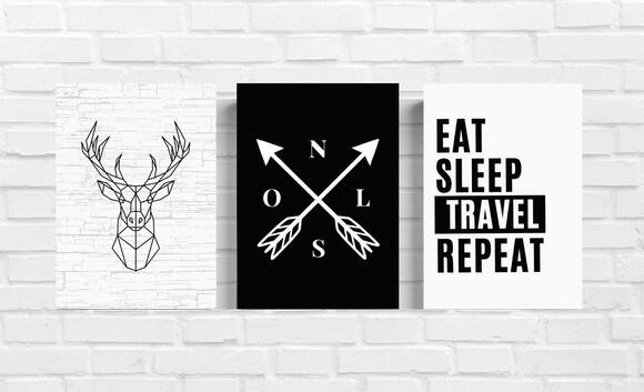 Kit Trio 3 Placas Decorativas Eat Sleep Travel Repeat 21x30