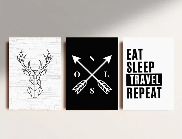 Kit Trio 3 Placas Decorativas Eat Sleep Travel Repeat 21x30