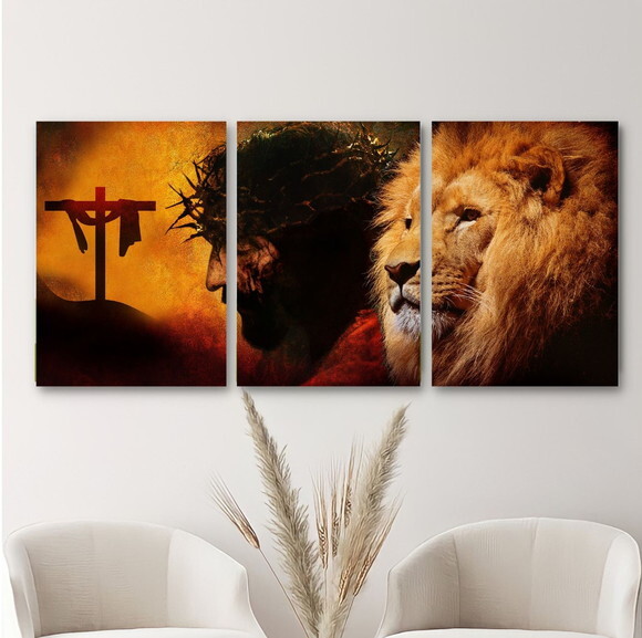 Kit Trio 3 Placas Decorativas Esus Cristo Leão De Judá A2