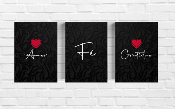 Kit Trio 3 Placas Decorativas Fé Amor Gratidão 21x30 A4