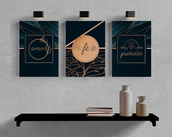 Kit Trio 3 Placas Decorativas Fé Amor Gratidão 30x42 A3
