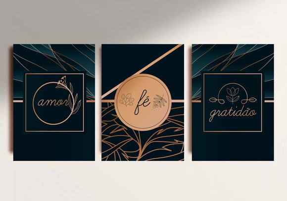 Kit Trio 3 Placas Decorativas Fé Amor Gratidão 42x60 A2