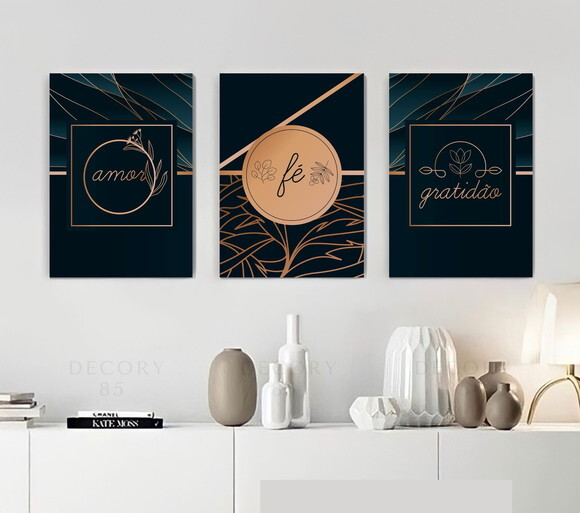 Kit Trio 3 Placas Decorativas Fé Amor Gratidão 42x60 A2