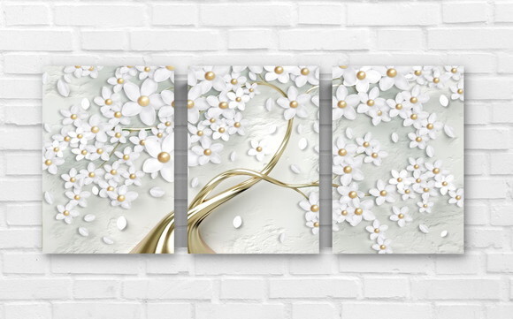 Kit Trio 3 Placas Decorativas Flores Árvore Dourada 21x30 A4