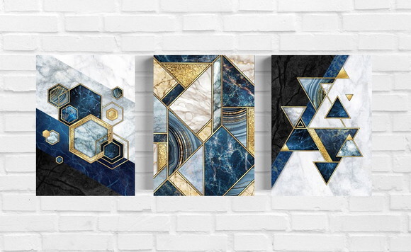 Kit Trio 3 Placas Decorativas Geométrico Abstratos 21x30 A4