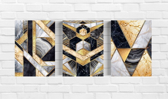Kit Trio 3 Placas Decorativas Geométrico Abstratos 21x30 A4