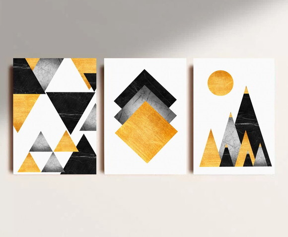 Kit Trio 3 Placas Decorativas Geométrico Abstratos 21x30 A4