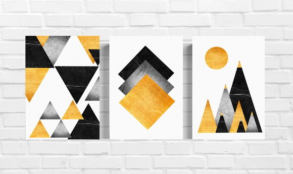 Kit Trio 3 Placas Decorativas Geométrico Abstratos 21x30 A4