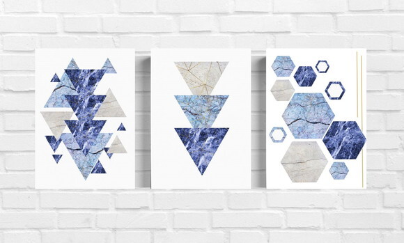 Kit Trio 3 Placas Decorativas Geométrico Abstratos 21x30 A4