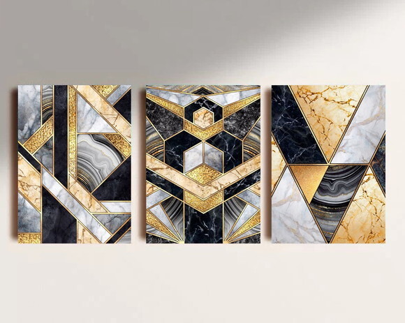 Kit Trio 3 Placas Decorativas Geométrico Abstratos 30x42 A3