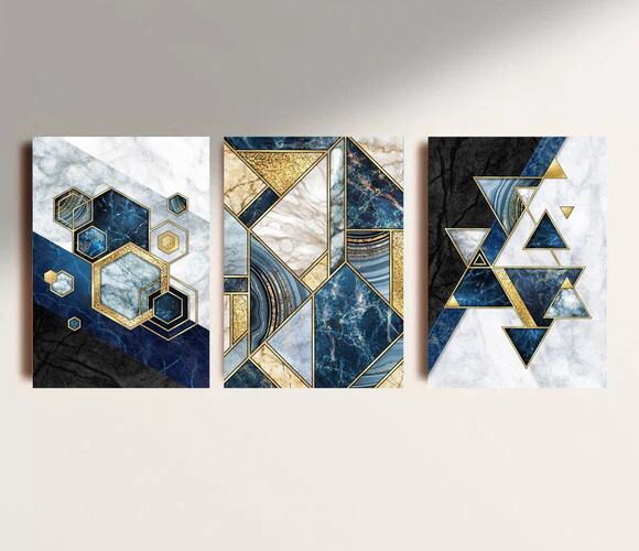 Kit Trio 3 Placas Decorativas Geométrico Abstratos 42x60 A2