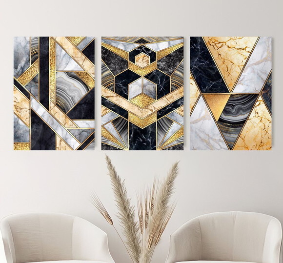 Kit Trio 3 Placas Decorativas Geométrico Abstratos 42x60 A2