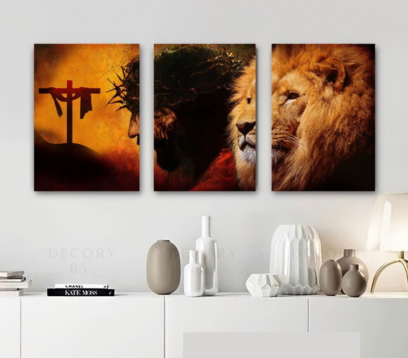 Kit Trio 3 Placas Decorativas Jesus Cristo Leão De Judá A3