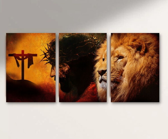 Kit Trio 3 Placas Decorativas Jesus Cristo Leão De Judá A4